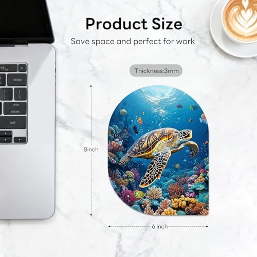Contoured Oval Mouse Pad 6x8in Non-Slip for Laptop,Sea Turtle