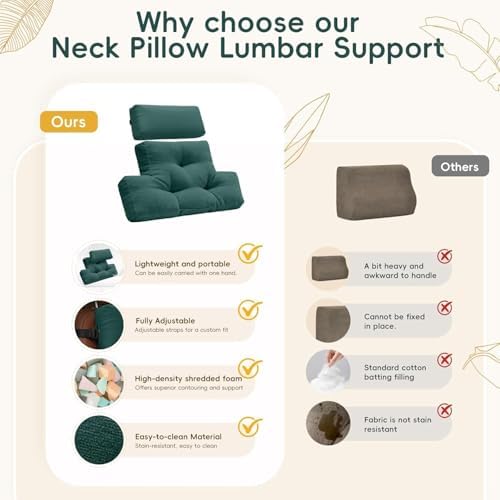 2 Piece Neck Pillow and Lumbar Support Back Cushion Set for Recliner, Green