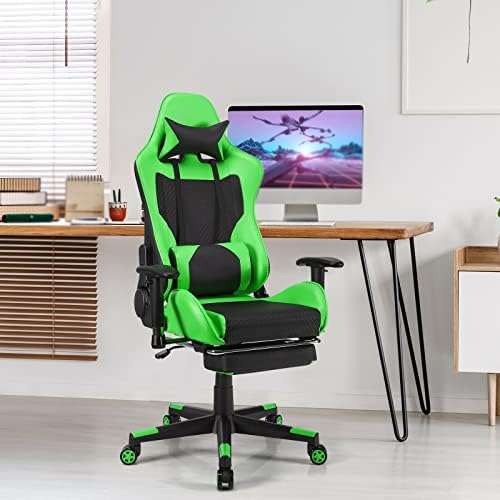 Reclining Gaming Chair, Racing Office Computer Chair with Footrest (D 28.5" x 28.5" x 50.5")