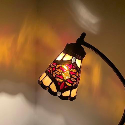 Bieye L10870 Tiffany Style Stained Glass Table Lamp Night Light with Swing Arm Base for Working Reading Home Decoration (Baroque Red)