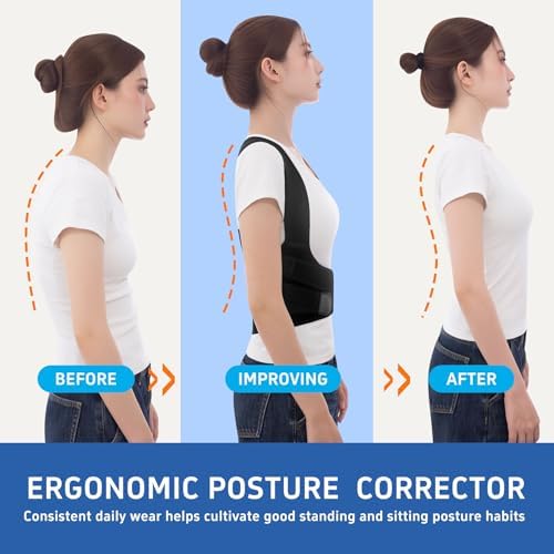 Back Brace Posture Corrector for Women and Men Upgraded Dynamic Traction Correction System Adjustable Shoulder Support Straightener Helps Reduce Upper Lower Back Pain Suitable for Hump Scoliosis Black X-Large