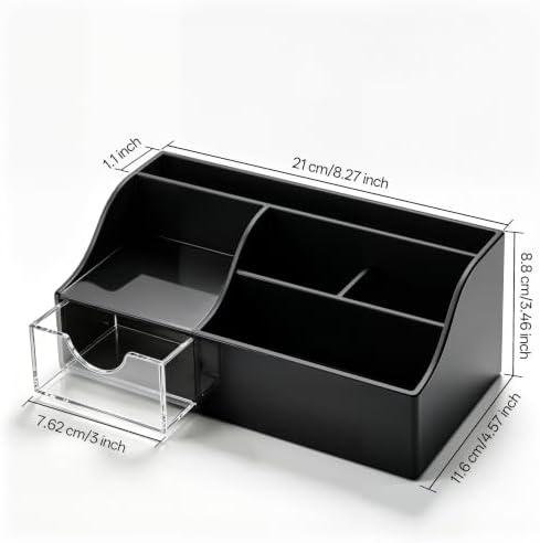 HBlife Acrylic Desk Organizer with Drawer, Pen & Pencil Holder, Multifunctional Desktop Caddy for Office Supply and Organization (Black)