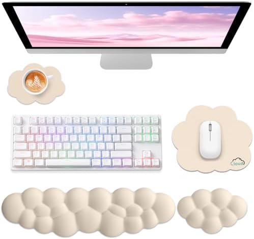 Sushret Cloud Wrist Rest for Computer Keyboard and Mouse Pad Set, Beige