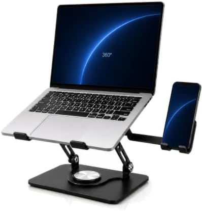 2-in-1 Laptop Stand with Phone Holder, 360° Swivel Laptop Riser for Desk