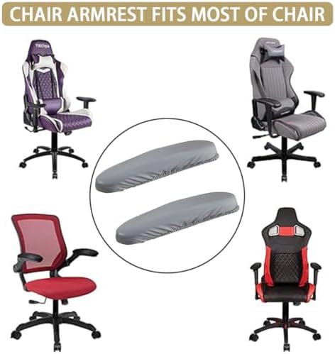 Office Chair Arm Covers Leather Office Removable Armrest Covering Stretch Water Resistant Chair Seat Hand Rest Protector for Computer Desk Chairs 2 Pair Light Gray