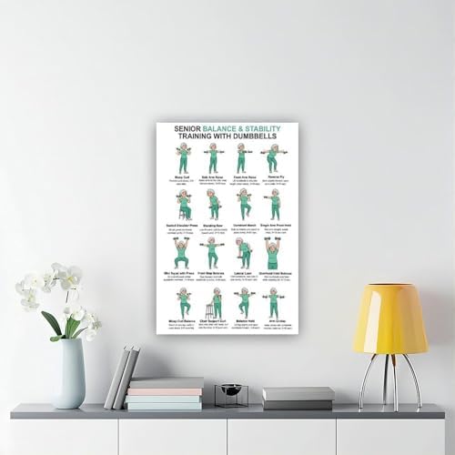 Dumbbell Exercises for Seniors Standing Dumbbell Exercises Senior Workout Chart Home Workout Plan Canvas Poster Bedroom Decor Room Decor Unframe 16x24inch