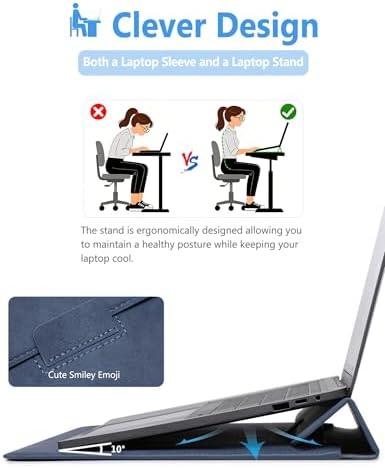 HYZUO 15-16 Inch Laptop Case Bag Sleeve with Stand, Navy Blue