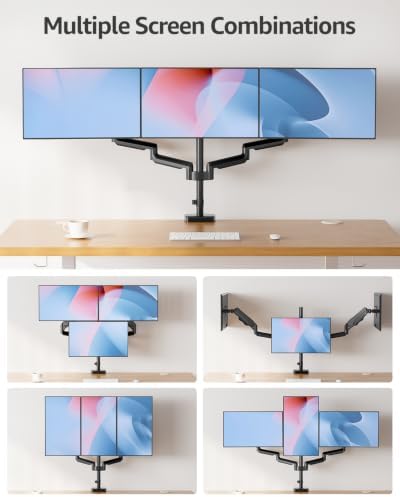 MOUNTUP Triple Monitor Stand Mount - 3 Monitors Desk Mount for Computer Screens Up to 27 inch, Triple Monitor Arm, Heavy Duty Monitors Stand, Each Arm Holds 4.4-19.8 lbs, Black