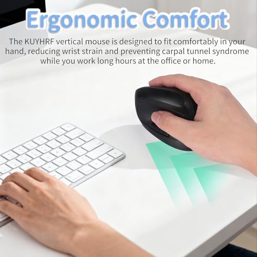 Bluetooth Wireless Vertical Mouse - Ergonomic Design, Rechargeable with Type-C, Silent Operation for Office and Home Use, Ideal for Professionals & Students (Black)