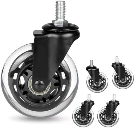 8T8 Office Chair Caster Wheels with 5/16''-18x1 Threaded Stem Caster, Heavy Duty 3" Replacement Rubber Office Chair Wheels for Smart Home Offices, Safe for Hardwood Tile Floors