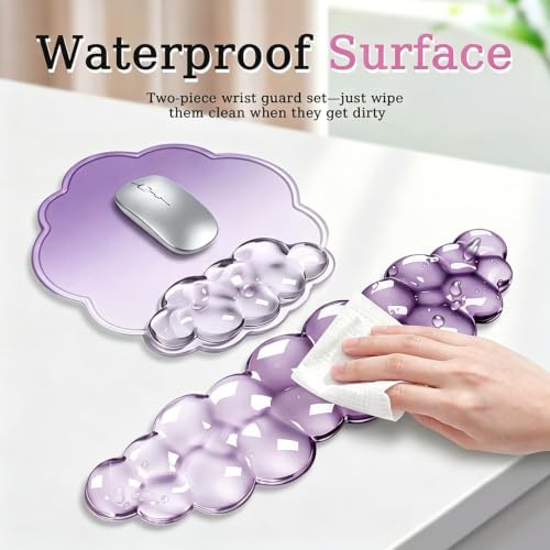 Gel Wrist Rest and Cloud Mouse Pad, for Keyboards and Mice - Ergonomic Pink Keyboard Wrist Rest Set, Relieves Pain from Typing/Computer/Laptop/Gaming/Home/Office Purple