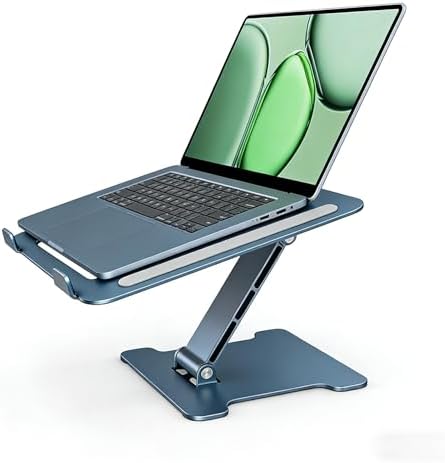 LRLKFX Laptop Stand Portable Foldable Aluminum Laptop Riser Height Adjustable Ergonomic Holder for Desk Compatible with MacBook Air Pro, Dell, HP, Lenovo & More 10-15.6" - Gray