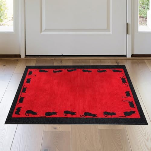 2'x3' Red Cat Crimson Artistic Washable Doormat