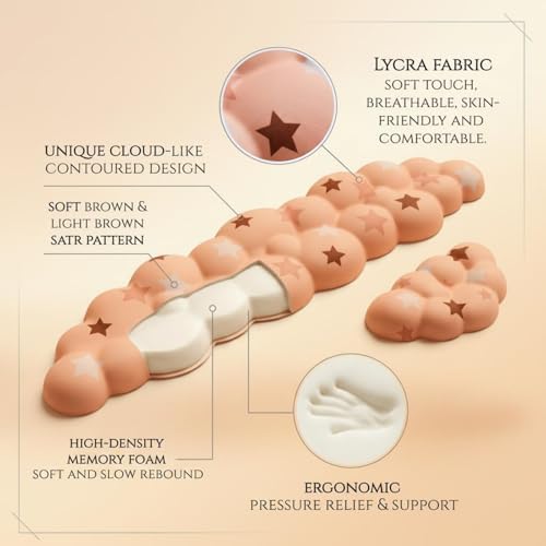 Cloud Wrist Rest Set for Keyboard & Mouse, Milk Tea Colorful Star
