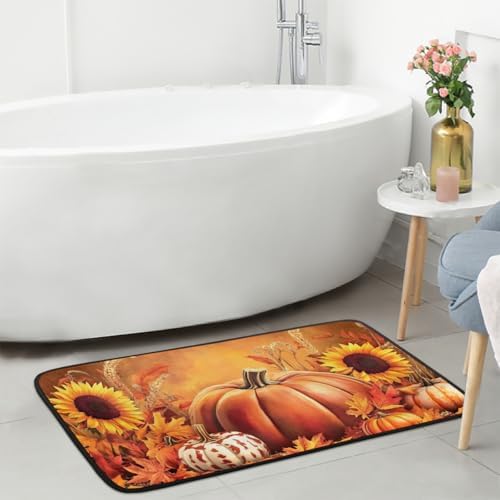 Kitchen Mats, Autumn Fall Maple Leaf Pumpkin Kitchen Rugs, Cushioned Anti Fatigue Kitchen Mats, Non-Slip Standing Desk Mat, Absorbent Kitchen Rug for Floor, Kitchen, Office, Sink, 20"×39"