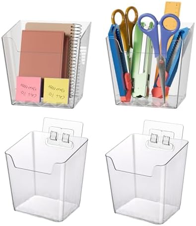 Clear Adhesive Wall Storage Bins 4-Pack Cabinet Door Organizer Cups(Medium)