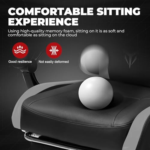 GTPLAYER Gaming Chair for Adults, Big and Tall 300LBS Heavy Duty Office Chair with Footrest, Ergonomic High Back Lumbar Support and Wide Comfy Cushion with Linkage Armrests for Home Office, Grey