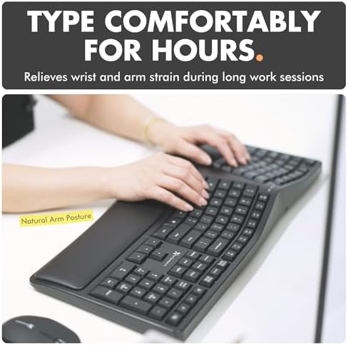 X9 Wireless Ergonomic Keyboard with Cushioned Wrist Support - Type Comfortably Longer - Wireless Split Keyboard for Laptop, PC & Chrome Computer with 110 Ergo Keys & 5ft Cable