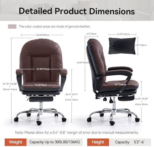 EMIAH Office Chair with Foot Rest Criss Cross Chair, Genuine Leather, Black