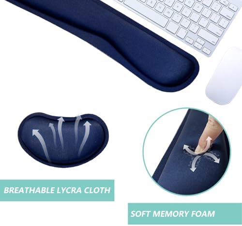Keyboard Wrist Rest Mouse Wrist Support Set, Memory Foam Wrist Rest Pad for Computer Laptop Keyboard Mouse, Ergonomic Wrist Cushion Support for Typing Pain Relief, Gaming Home Office, Navy Blue