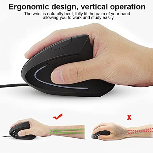 VBESTLIFE Vertical Ergonomic Gaming Mouse, 3200 DPI USB Optical Mouse with 6 Buttons and LED Indicators, Anti Sweat Grip for PC Computer Office and Design Work