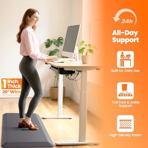 1-Inch Thick Anti-Fatigue Mat for Kitchen and Standing Desk, 20"x39", Grey