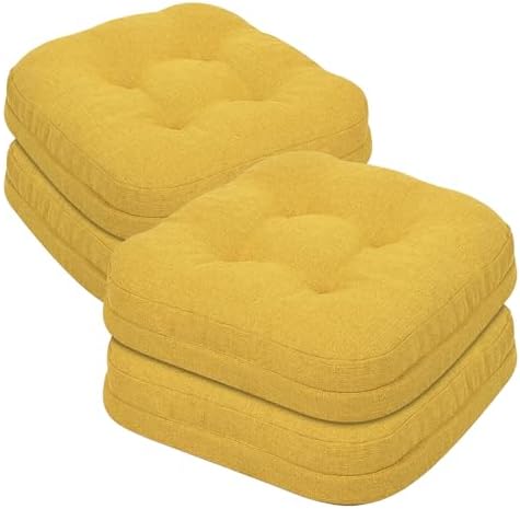 baibu 2-Layer Dining Chair Cushions, 4 Pack, 16.5 x 16.5 x 3.5 in, Yellow