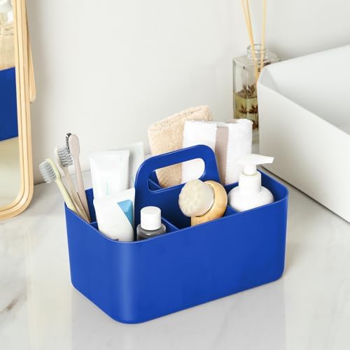 Multiuse Caddy Organizer with Handle, Portable Plastic Tote Bin - Art Craft, Stationary Pen Marker Crayons, Makeup Hair Supplies Storage - Bathroom, Classroom, Dorm, Office, Desk Holder - Dark Blue