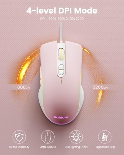 SABLUTE Gaming Keyboard and Mouse, Quiet Membrane with RGB Backlit - Pink