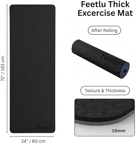 Extra Thick 10mm Yoga Mat, 72" x 24", Non-Slip with Carry Strap