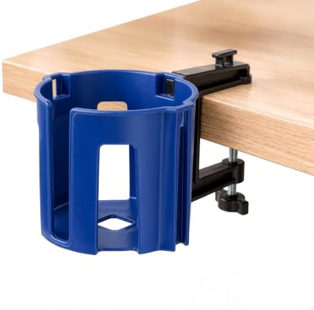 Original Large Desk Cup Holder Clamp, Heavy Duty Plastic Drink Holder Blue
