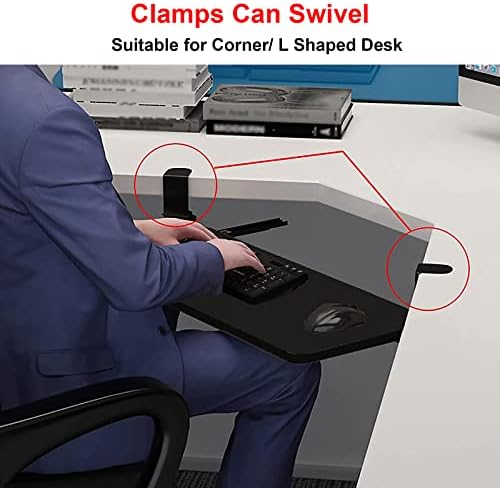 Keyboard Stand for Corner L Shaped Desk - Slide Out Tray with Hidden Drawers - No Drilling Needed - Swivel Clips - 3 Color Options