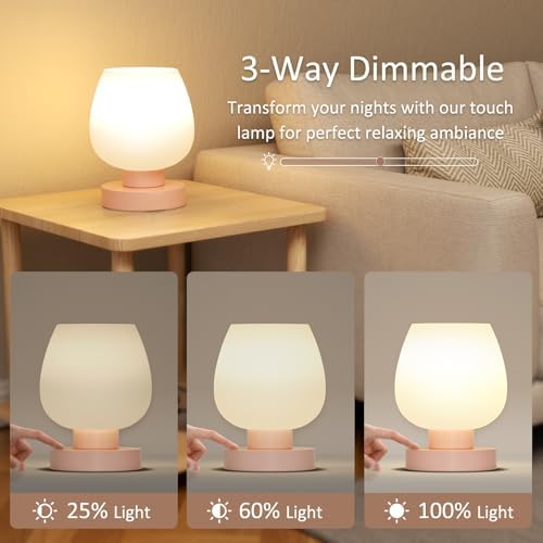 Seealle Small Touch Table Lamp for Nightstand, 3 Way Dimmable Bedside Lamp