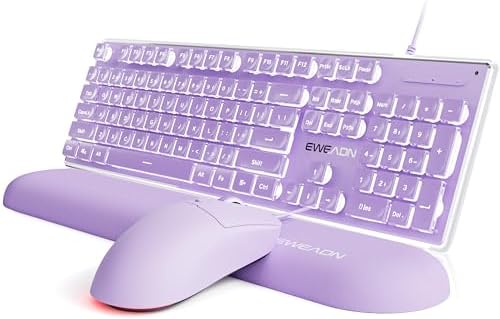 EWEADN Wired Keyboard and Mouse Combo with Detachable Wrist Rest - Purple