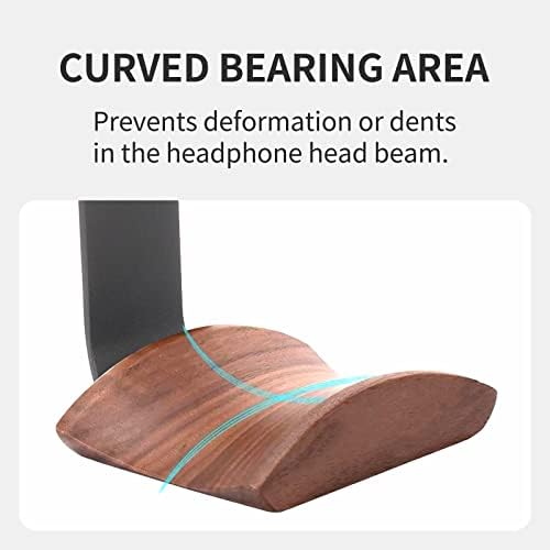 Walnut Wood Headphone Wall Mount, Wide Curved Headband Support (1 Pack)