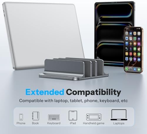 OMOTON 3-Slot Multiple Vertical Laptop Stand, Fits All MacBook, Grey