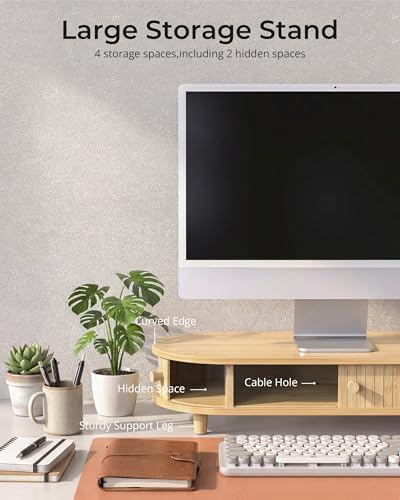 Bamboo Monitor Stand with Storage, 25 Inch Desk Shelf Riser