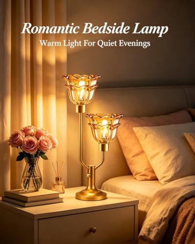 Lightdot Mid Century Modern Flower Gold Table Lamp Vintage Dimmable Gift