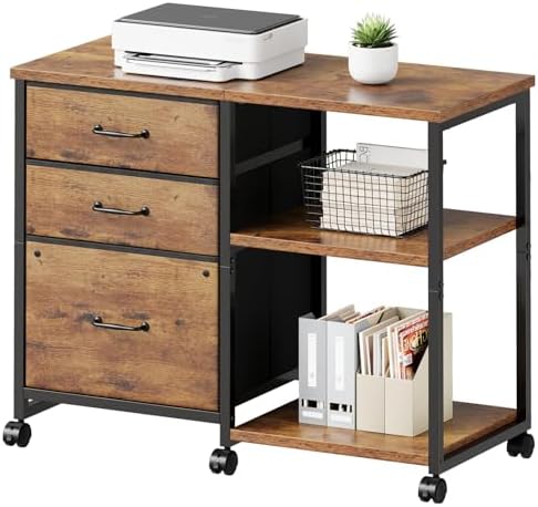 Maihail 3 Drawer File Cabinet with Wheels with Open Storage Shelf