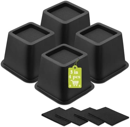 4 Pack Furniture Risers 3 Inch, Bed Risers Heavy Duty for Table Desk Couch Chair Sofa Cabinet Bed Frame Dorm, Square Table Leg Risers Lift Height 3", Black