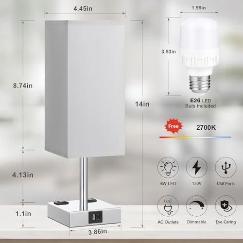 Touch Bedside Table Lamp for Bedroom - Dimmable, USB C+A, 2 AC Outlets