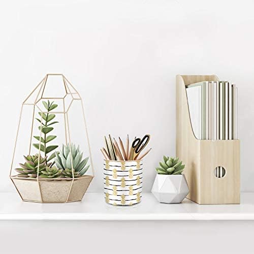 Cute Pineapple Pencil Holder for Desk, Large Capacity Colored Pen Cup Holder, Pretty Office Desk Accessories for Girls Women, Ceramic Workspace Organizers, Makeup Brush Holder for Home, Yellow