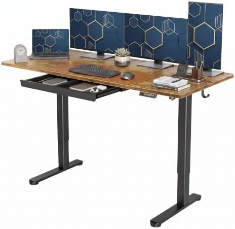 Claiks Electric Height Adjustable Standing Desk with Drawers, 63 x 24 Inch Sit Stand Desk for Home Office, Computer Desk Workstation,Rustic Brown