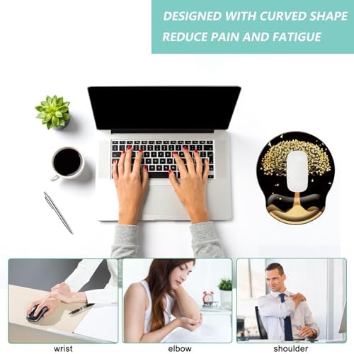 Mouse Pad with Wrist Support, Ergonomic Mouse Pad with Memory Foam Wrist Rest Cushion, Non-Slip Rubber Base Gaming Mice Pad for Home Office Computer Laptop, Tree