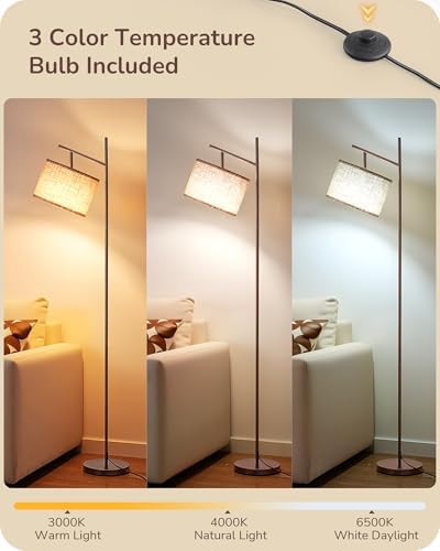 EDISHINE 64.7" Modern Arc Floor Lamps for Living Room, Brown Standing Lamp