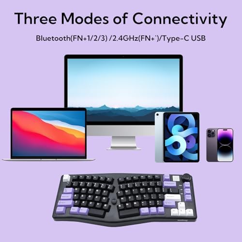 A75 Alice-Layout Mechanical Keyboard with Rocker and Knob,Hot Swappable Triple Mode Gaming Keyboard with Cute Cat Keycaps for Win/Mac,Gasket,RGB Backlight,4000mAh Battery (Black Purple)