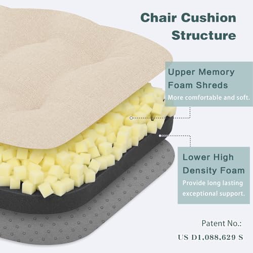 baibu Patented Dual-Layer Dining Chair Cushion, 16.5 x 16.5 x 3.5 in, Beige