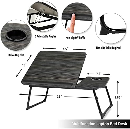 Laptop Desk for Bed Couch,Lap Desk for Laptop,Portable Laptop Stand for Desk,Small Adjustable Laptop Desk,Foldable Bed Table for Laptops and Writing, Bed Tray Table with Cup Holder(Black)