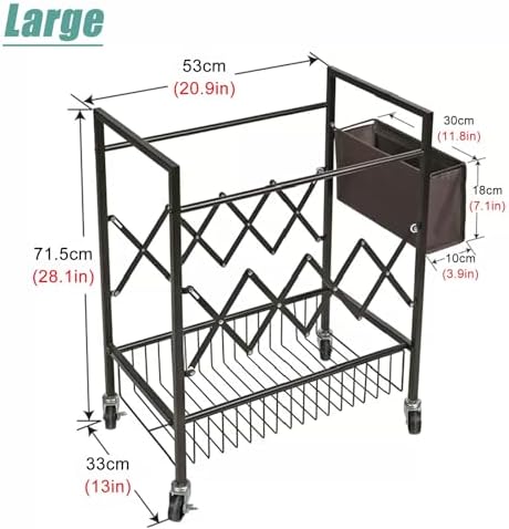 Home Gym Studio Organizer Cart, Movable Yoga Mat Storage Rack for Foam Roller/Badminton/Table Tennis Racket, with Hanging Storage Basket, Floor Standing (Color : White, Size : Large)