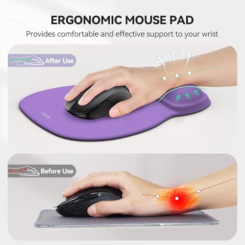 TECKNET Gel Ergonomic Mouse Pad with Wrist Rest, Non-Slip PU Base, Purple